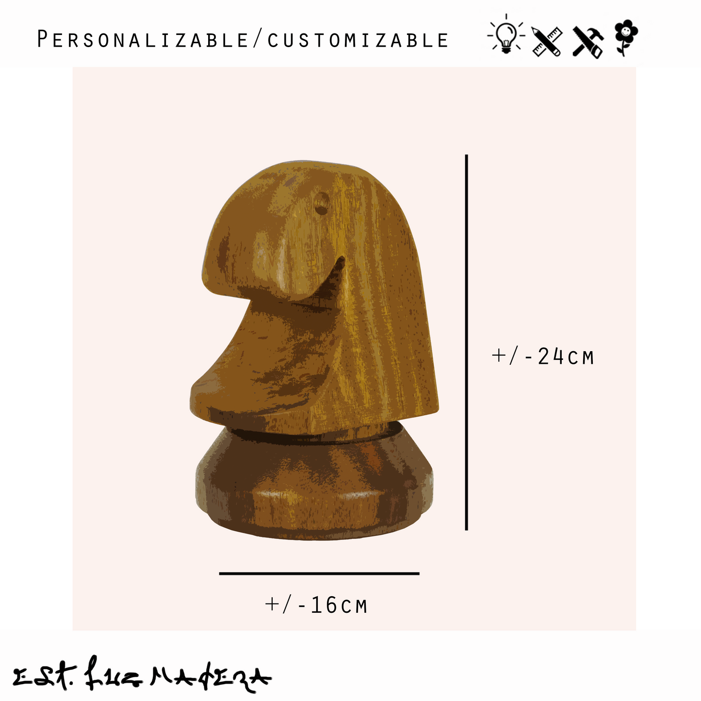 Figura decorativa de madera Caballo ajedrez