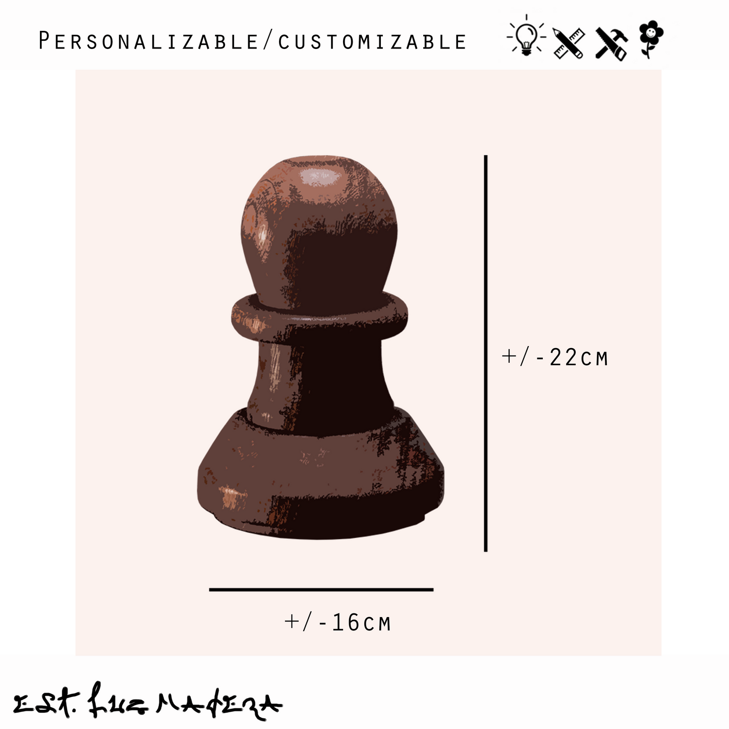 Figura decorativa de madera Peón ajedrez