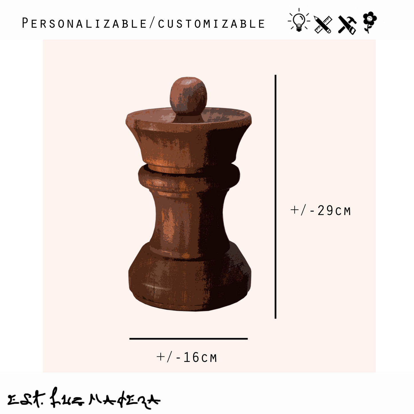 Figura decorativa de madera Reina ajedrez