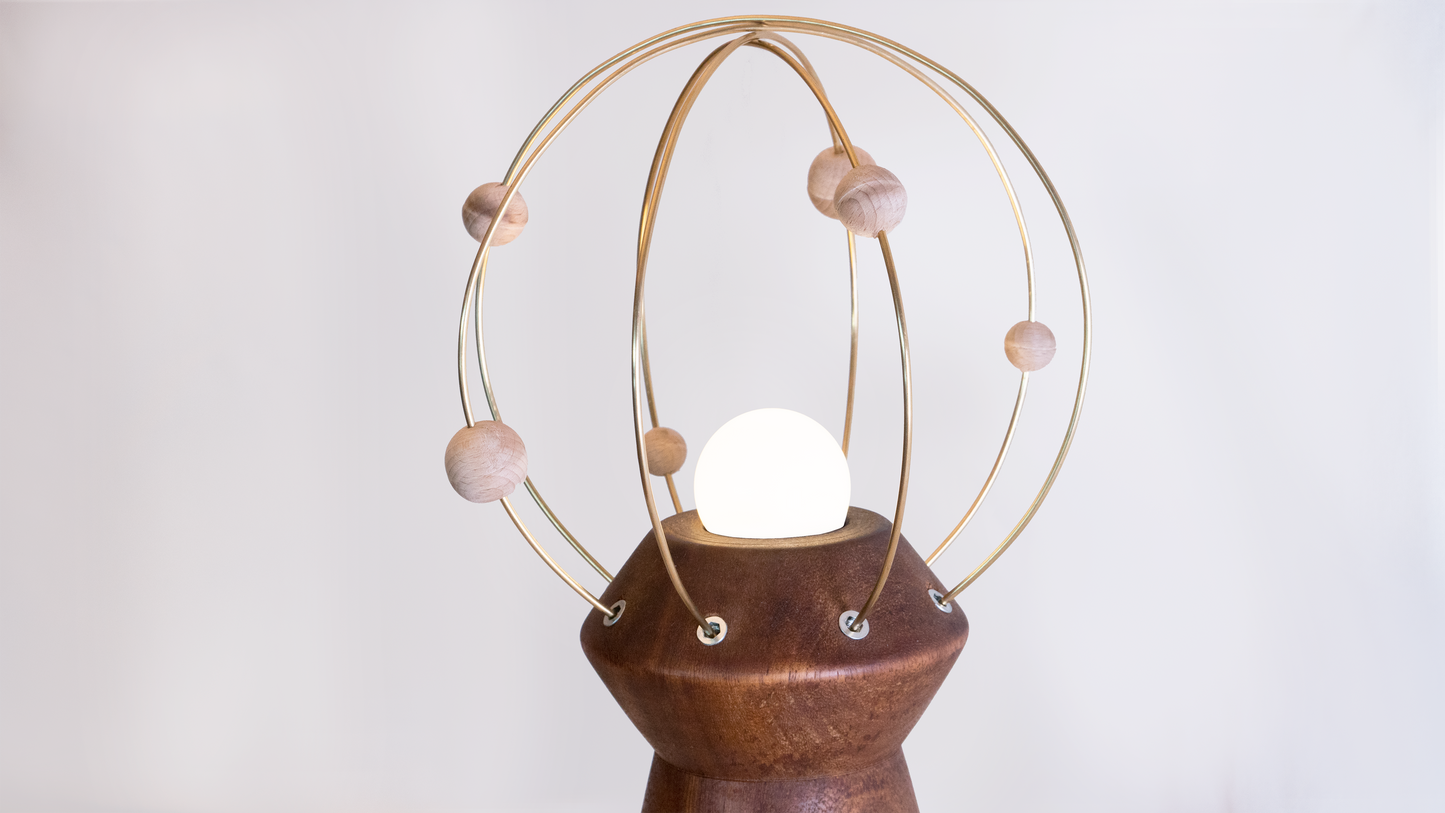 Wood and Brass Cosmos Table Lamp