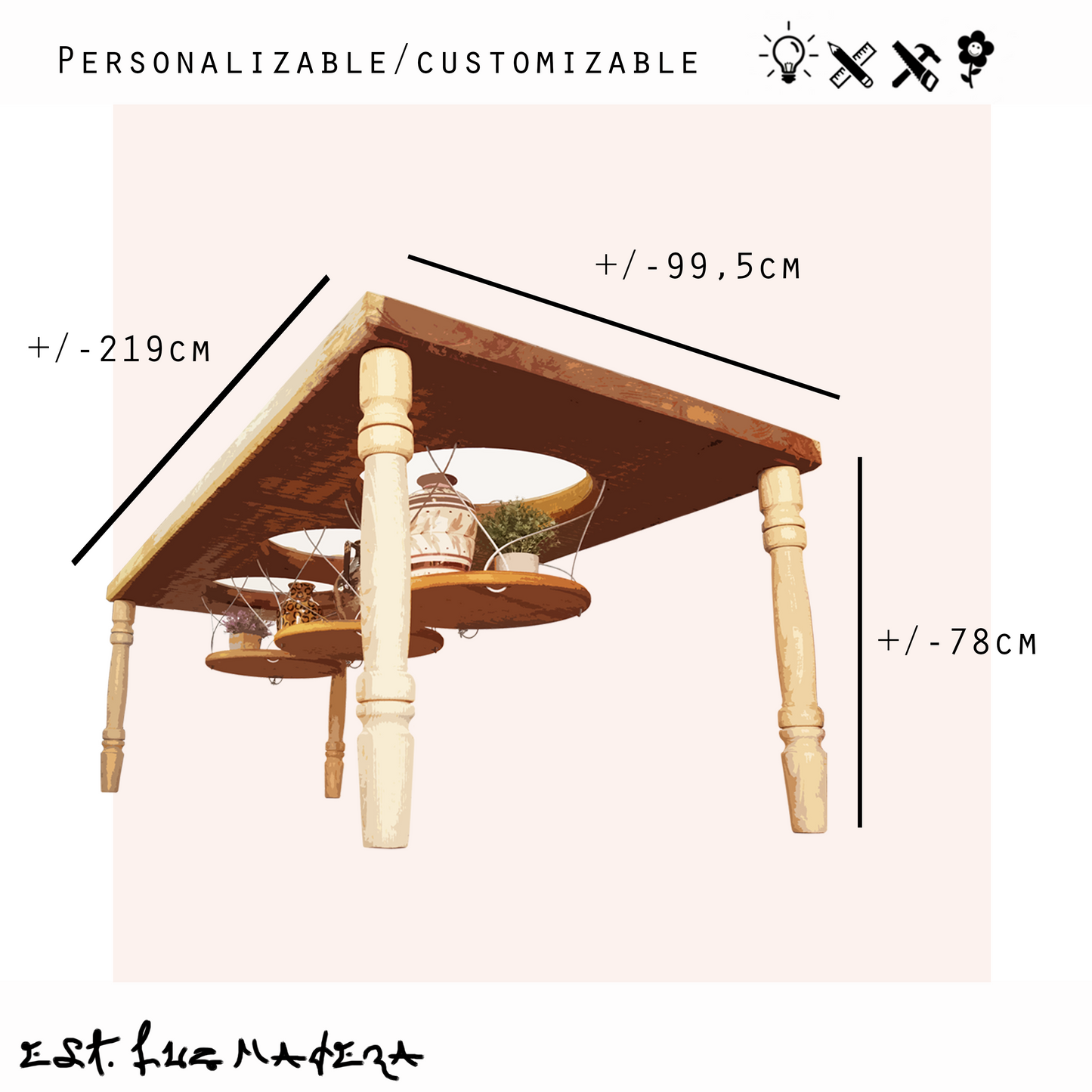 Mesa de comedor de diseño en madera colección "Campanela"