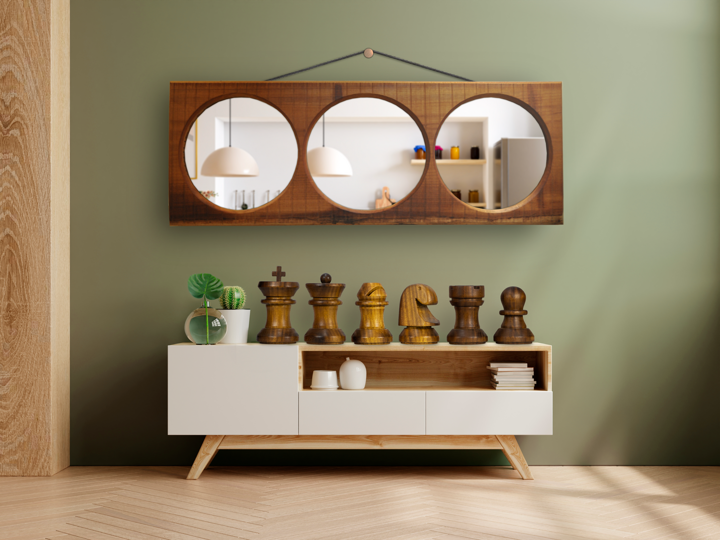 Espejo grande de diseño en madera colección "Campanela" pieza #1