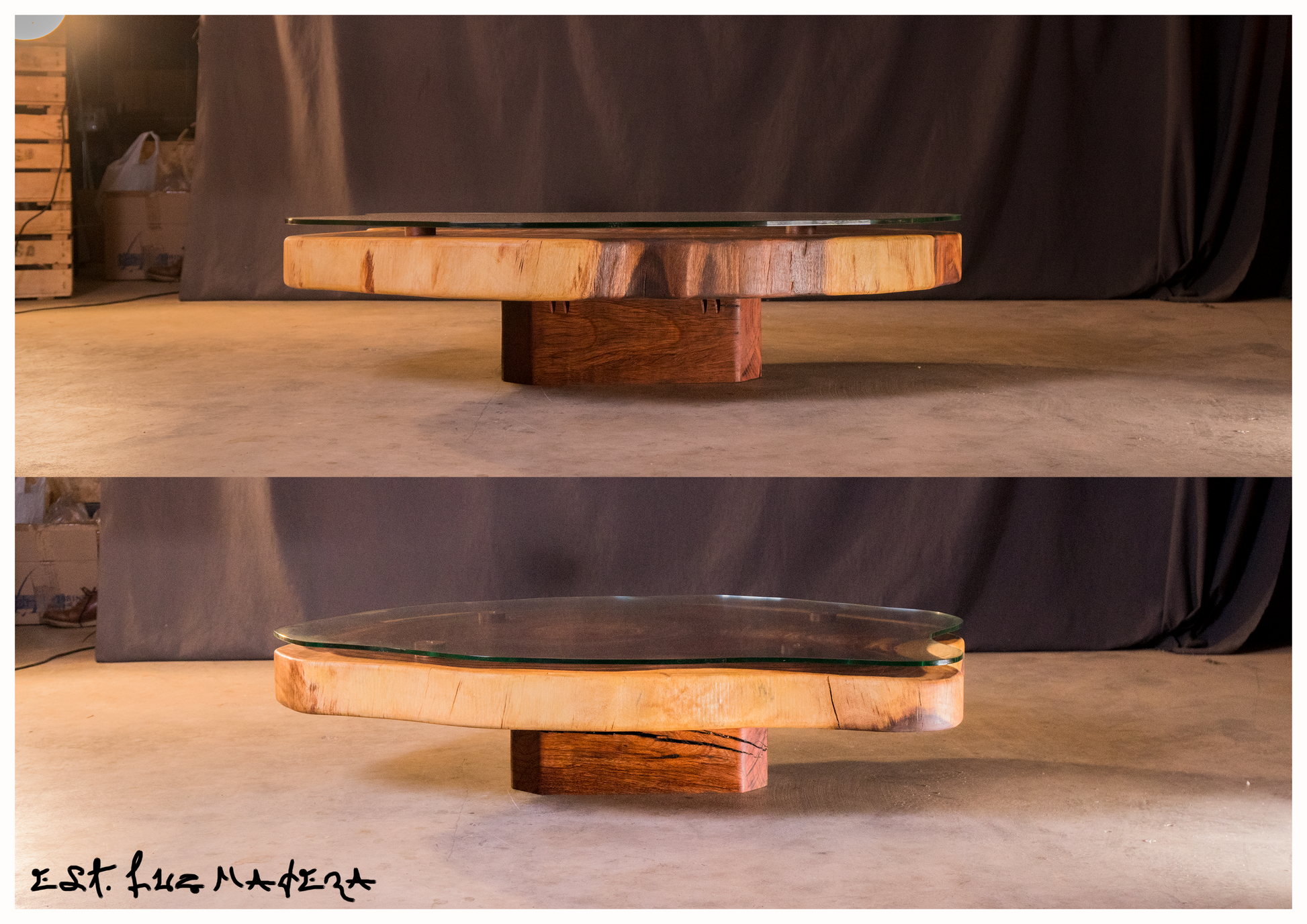 Mesa de centro madera Rodaja Amber – Estudio Luz Madera